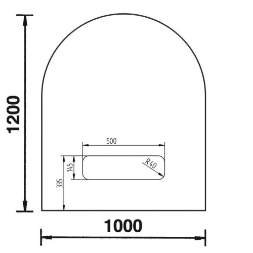 Bodenplatte B3 Glas 6mm - Rundbogen 1200 x 1000 mm mit Loch