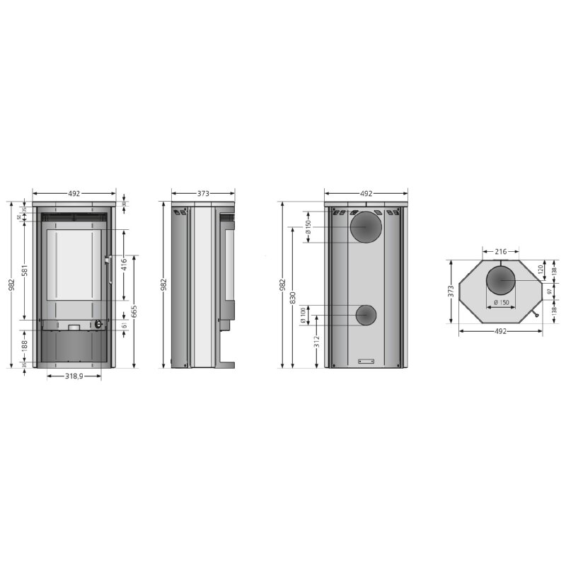 Kaminofen Justus Usedom 5 D - 5,5 kW - Stahl Schwarz - Verkleidung Sandstein