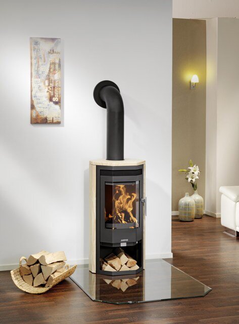 Kaminofen Justus Usedom 5 D - 5,5 kW - Stahl Schwarz - Verkleidung Sandstein