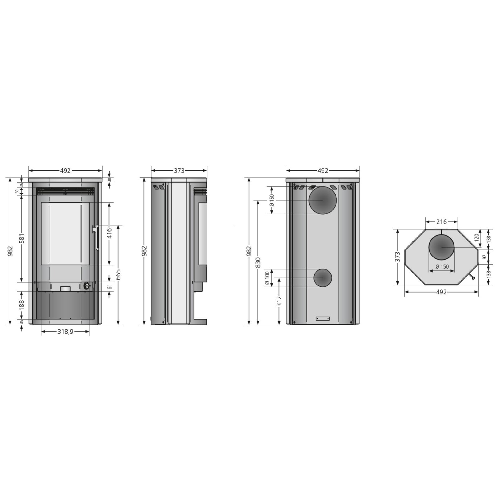 Kaminofen Justus Usedom 5 D - 5,5 kW - Stahl Schwarz - Verkleidung Sandstein