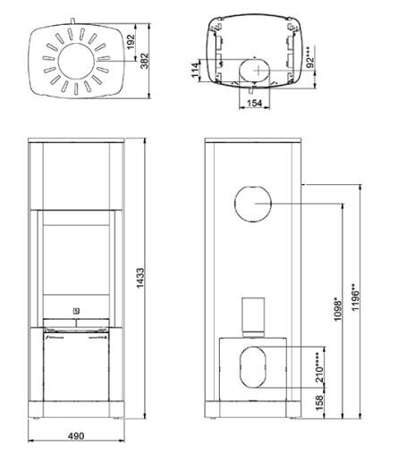 Kaminofen SCAN 65-9 Hightop Stahlmodell ohne Seitenfenster - 6 kW - Schwarz