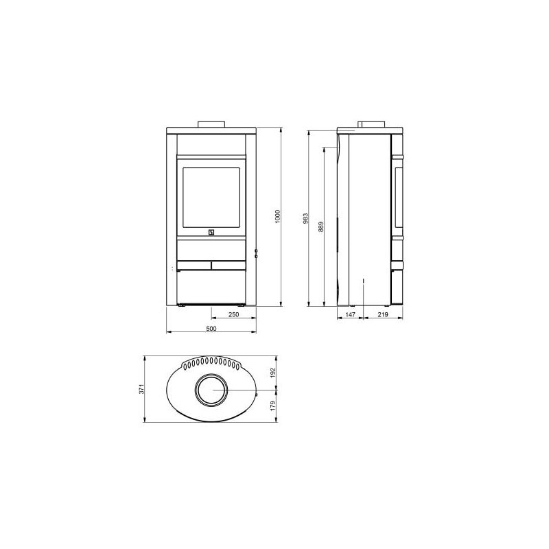 Kaminofen SCAN 68-13 Low Base, Griffe und Leisten schwarz - 5,5 kW