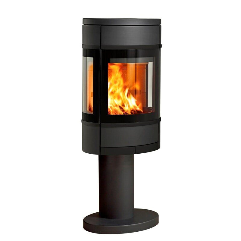 Kaminofen SCAN 68-9 auf Säule mit Seitenfenstern - Pedestal, Griffe und Leisten Schwarz - 5,5 kW - Schwarz