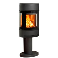 Kaminofen SCAN 68-9 auf Säule mit Seitenfenstern - Pedestal, Griffe und Leisten Schwarz - 5,5 kW - Schwarz