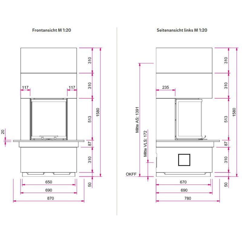 Kaminbausatz Camina S12 Kurz - 4 kW - Speicherkamin