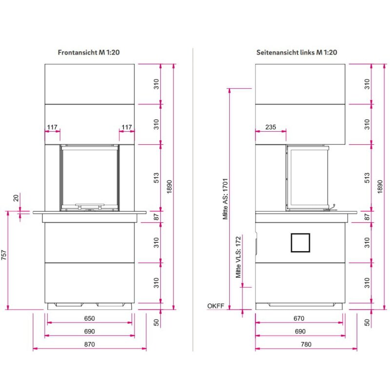 Kaminbausatz Camina S12 Kurz - 4 kW - Speicherkamin