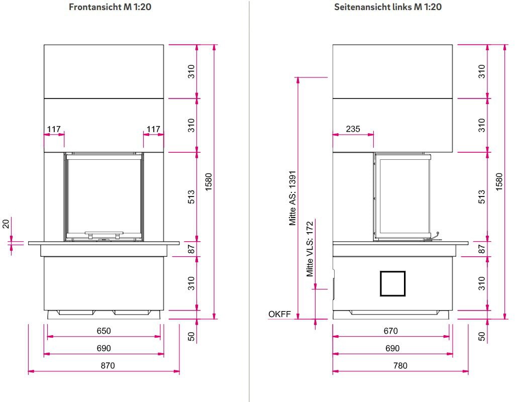 Kaminbausatz Camina S12 Kurz - 4 kW - Speicherkamin