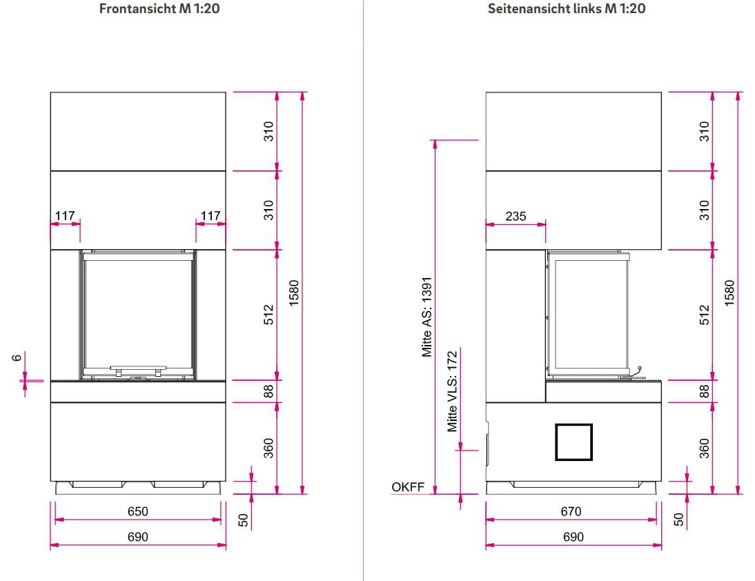 Kaminbausatz Camina S12 Kurz - 4 kW - Speicherkamin