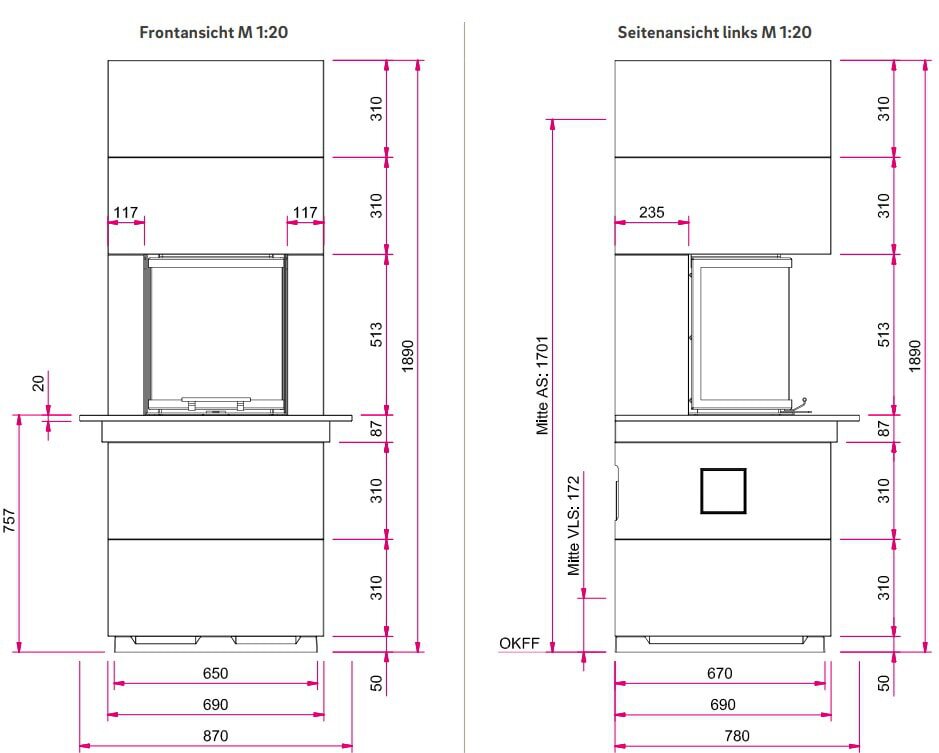 Kaminbausatz Camina S12 Kurz - 4 kW - Speicherkamin