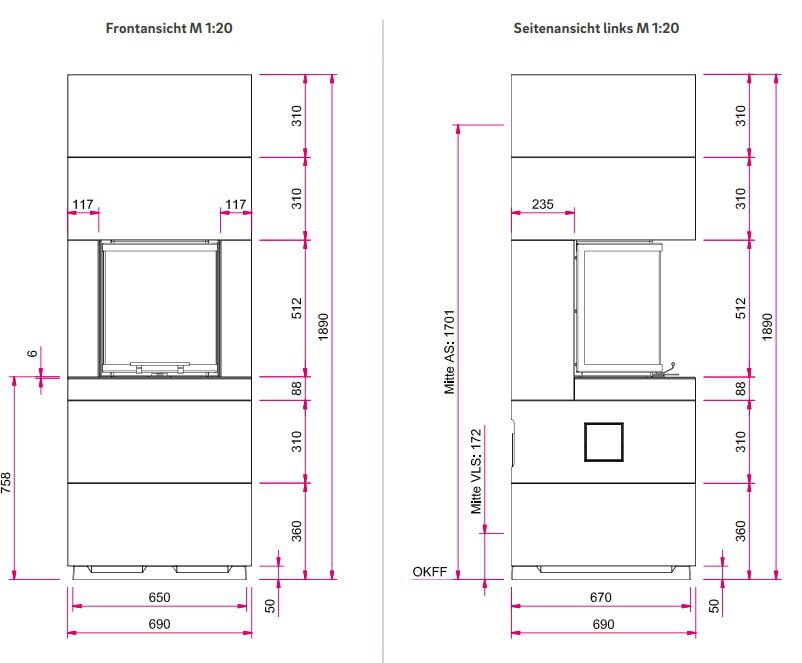 Kaminbausatz Camina S12 Kurz - 4 kW - Speicherkamin