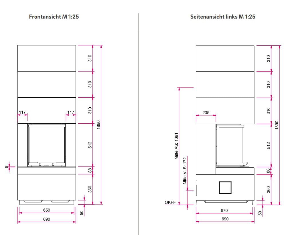 Kaminbausatz Camina S12 Hoch - 4 kW - Speicherkamin