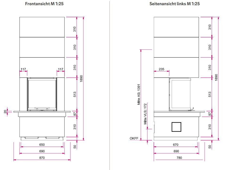 Kaminbausatz Camina S12 Hoch - 4 kW - Speicherkamin