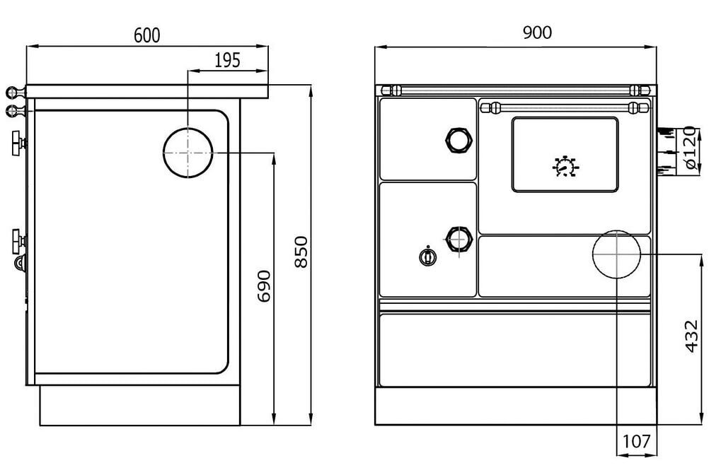Westminster Küchenherd K176 F/A-90 - 5 kW - Anschluss rechts, Glaskeramikplatte - Schwarz