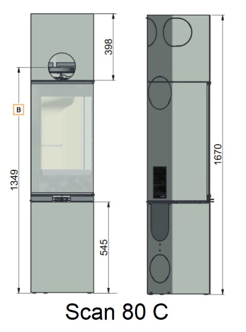 Kaminofen SCAN 80-3 C Hightop - geschlossener Sockel als Eckvariante - 6 kW