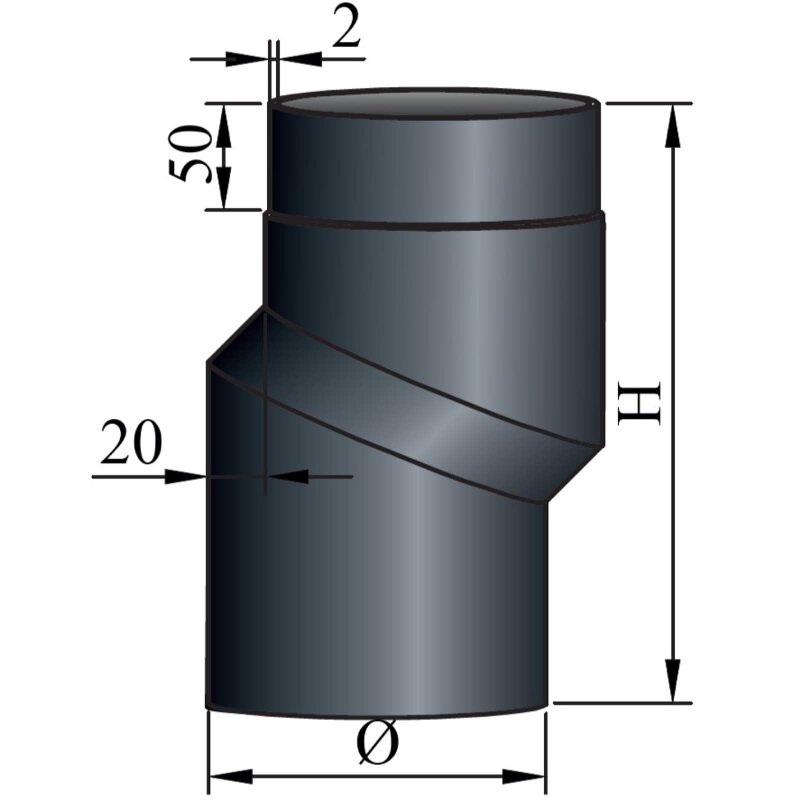 S-Bogen 20 mm Versatz Ø150 x 2 mm, Farbe schwarz