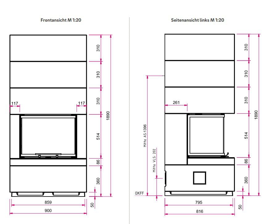 Kaminbausatz Camina S13 - 9 kW - Speicherkamin - hochschiebbar