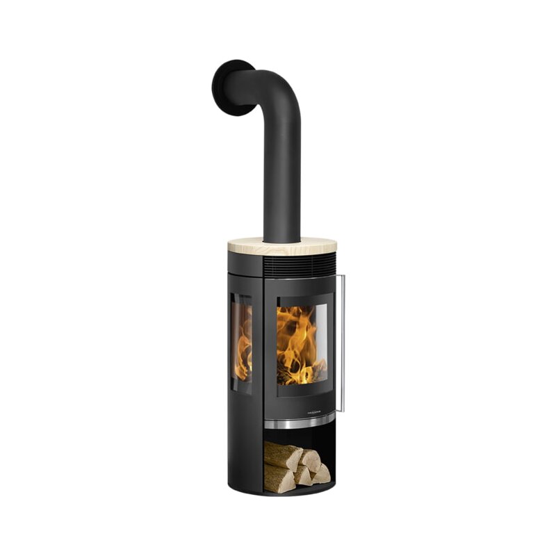 Kaminofen Oranier Rota Tre 2.0 - 5,5 kW - Stahl Schwarz - Abdeckplatte Sandstein ( 3 Scheiben)