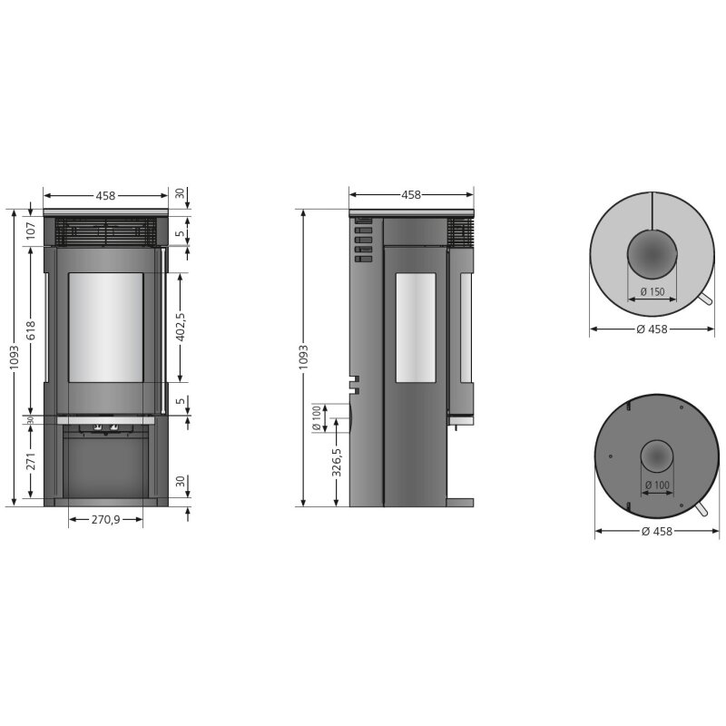 Kaminofen Oranier Rota Tre 2.0 - 5,5 kW - Stahl Schwarz - Abdeckplatte Sandstein ( 3 Scheiben)