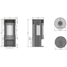 Kaminofen Oranier Rota Tre 2.0 - 5,5 kW - Stahl Schwarz - Abdeckplatte Sandstein ( 3 Scheiben)