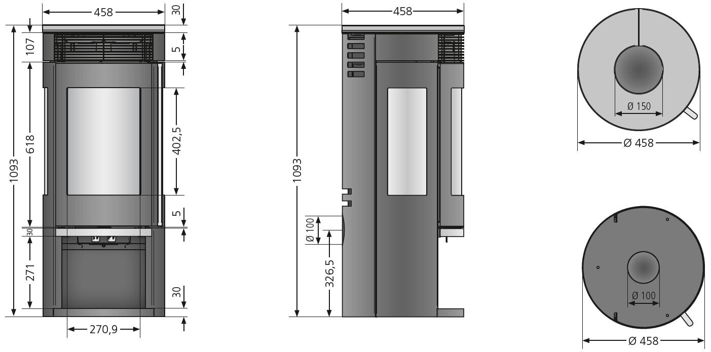Kaminofen Oranier Rota Tre 2.0 - 5,5 kW - Stahl Schwarz - Abdeckplatte Sandstein ( 3 Scheiben)