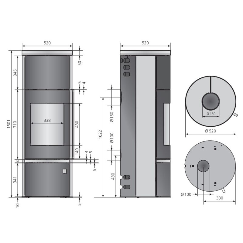 Kaminofen Justus Faro W+ 2.0 - 7 kW - Stahl Gussgrau - Verkleidung Speckstein