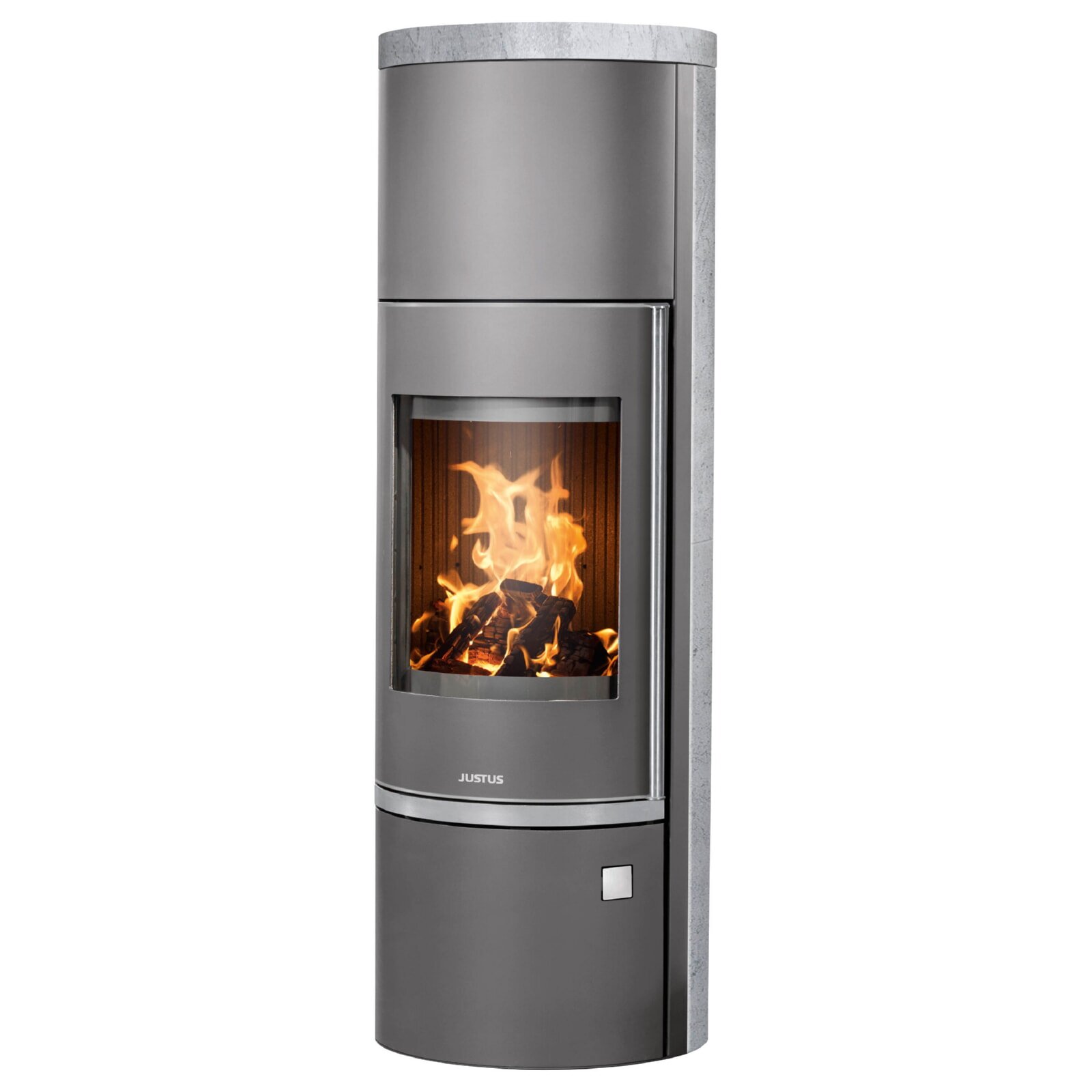 Kaminofen Justus Faro W+ 2.0 - 7 kW - Stahl Gussgrau - Verkleidung Speckstein