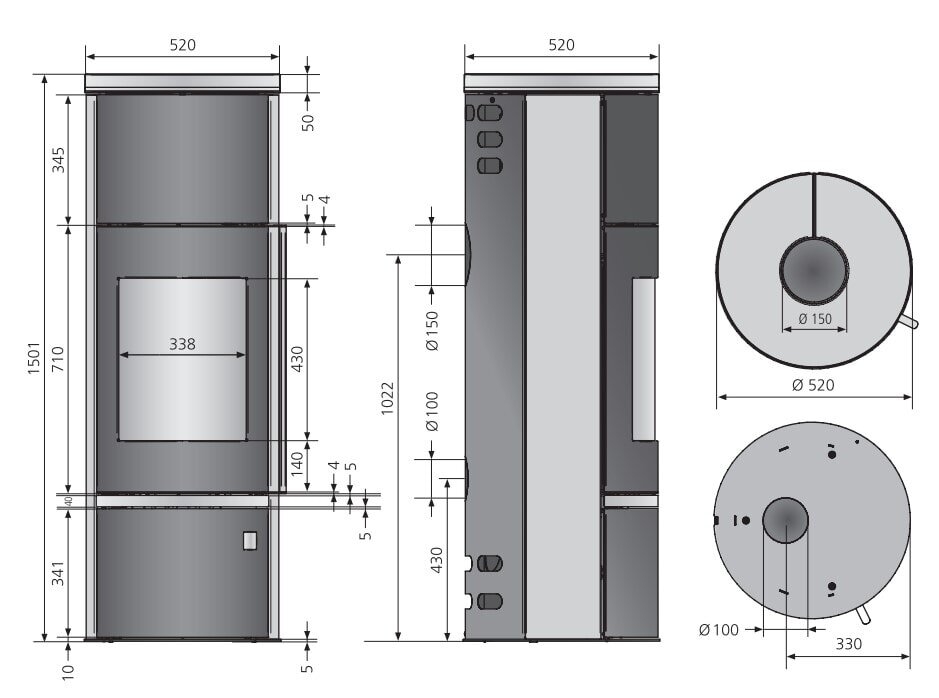 Kaminofen Justus Faro W+ 2.0 - 7 kW - Stahl Gussgrau - Verkleidung Speckstein