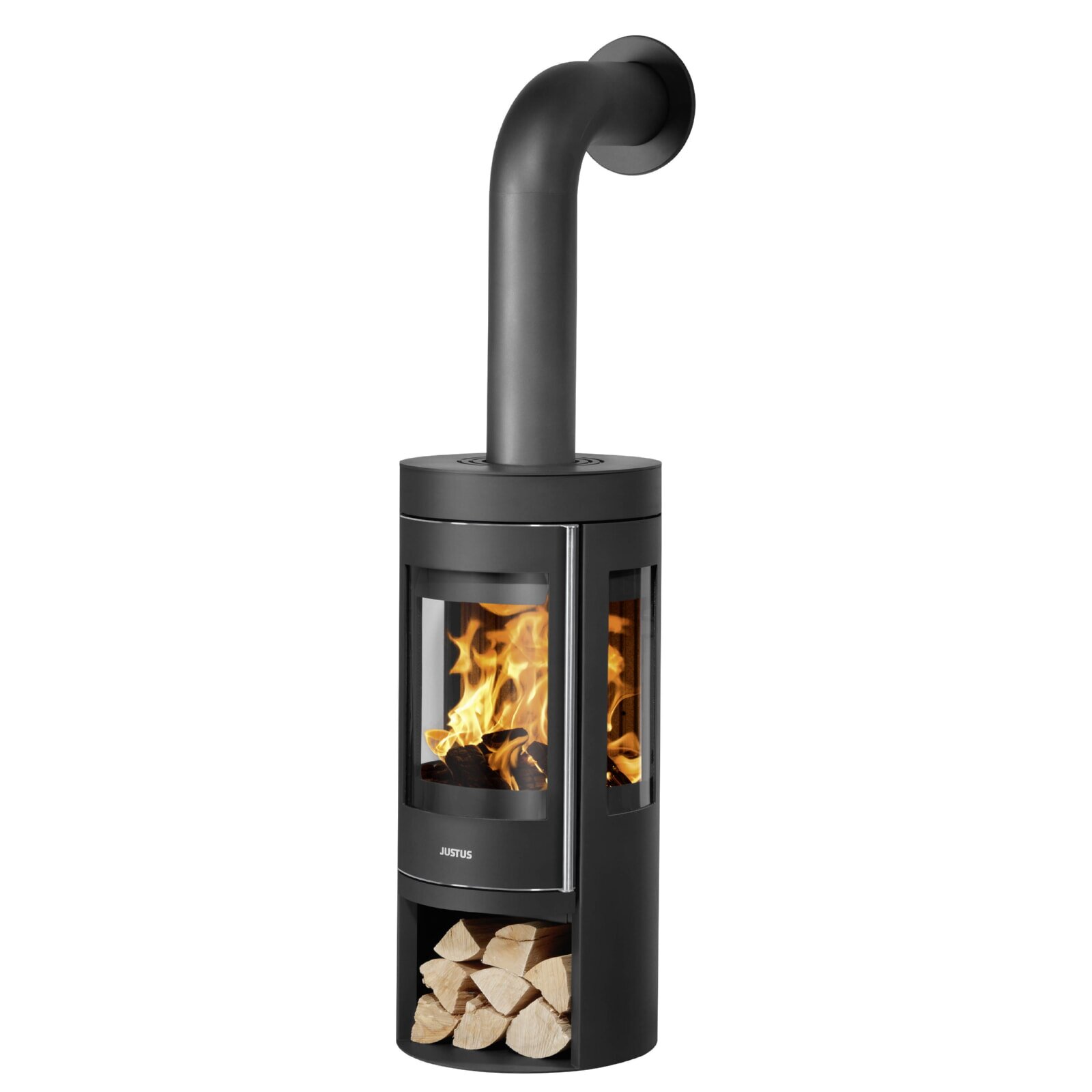 Kaminofen Justus Mino Trios 2.0 - 5,5 kW - Stahl Schwarz - Abdeckplatte Stahl Schwarz