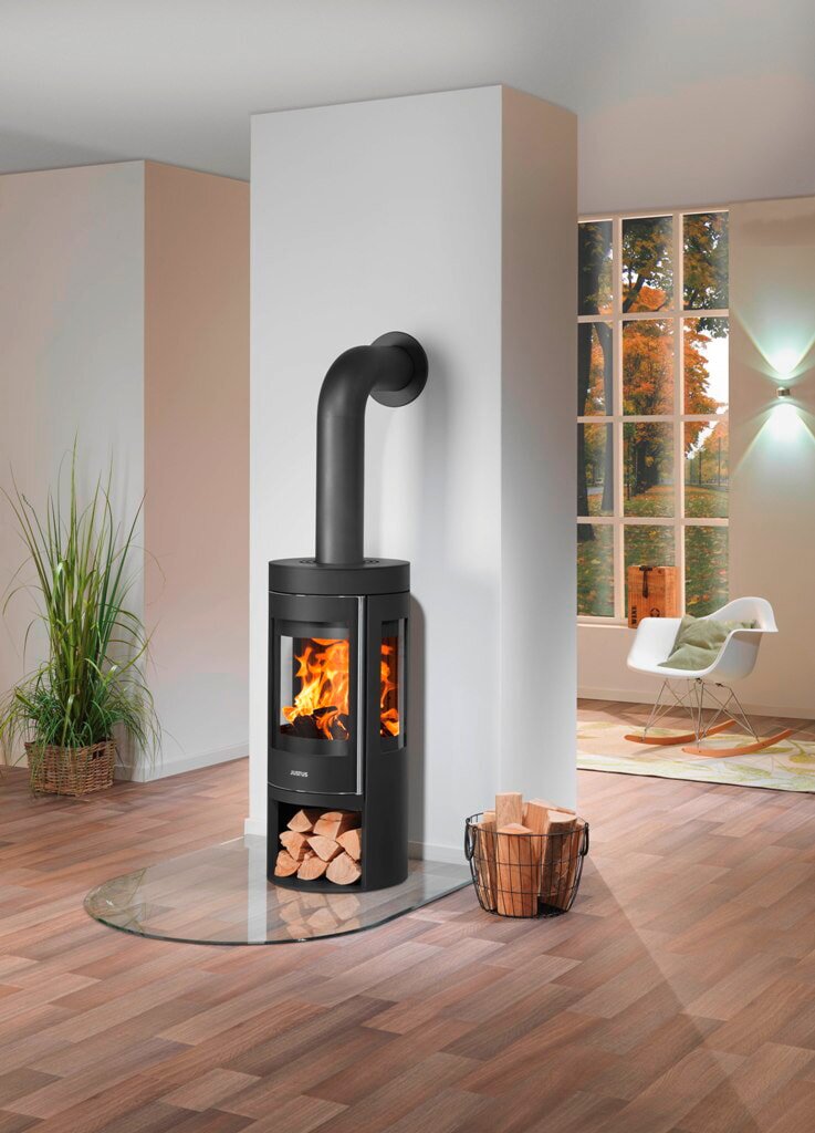 Kaminofen Justus Mino Trios 2.0 - 5,5 kW - Stahl Schwarz - Abdeckplatte Stahl Schwarz