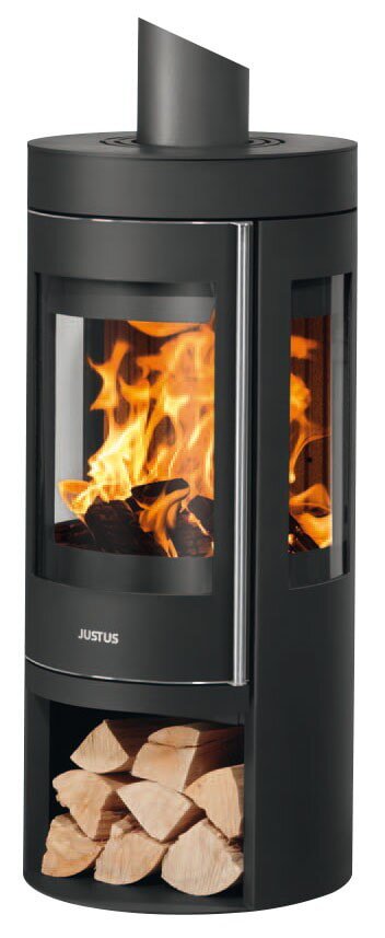 Kaminofen Justus Mino Trios 2.0 - 5,5 kW - Stahl Schwarz - Abdeckplatte Stahl Schwarz