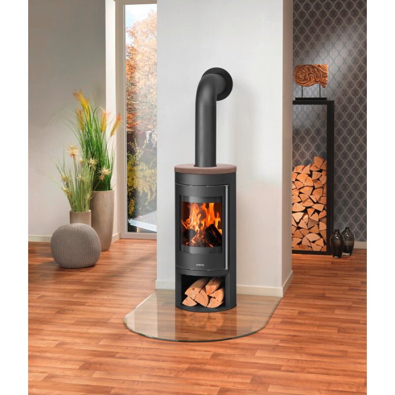 Kaminofen Justus Mino 2.0 - 5,5 kW - Stahl Schwarz - Abdeckplatte Keramik Grappa