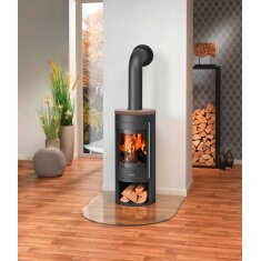 Kaminofen Justus Mino 2.0 - 5,5 kW - Stahl Schwarz - Abdeckplatte Keramik Grappa