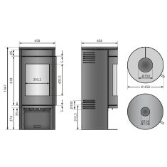 Kaminofen Justus Mino 2.0 - 5,5 kW - Stahl Schwarz - Abdeckplatte Keramik Grappa