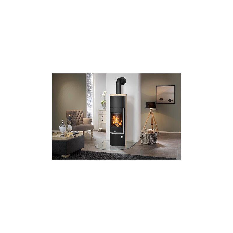 Kaminofen wassergeführt Justus Faro Aqua 2.0 - 8,5 kW - Stahl Schwarz - Verkleidung Sandstein