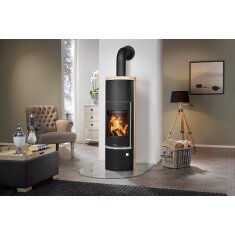 Kaminofen wassergef&uuml;hrt Justus Faro Aqua 2.0 - 8,5 kW - Stahl Schwarz - Verkleidung Sandstein