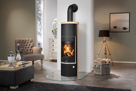 Kaminofen wassergeführt Justus Faro Aqua 2.0 - 8,5 kW - Stahl Schwarz - Verkleidung Sandstein