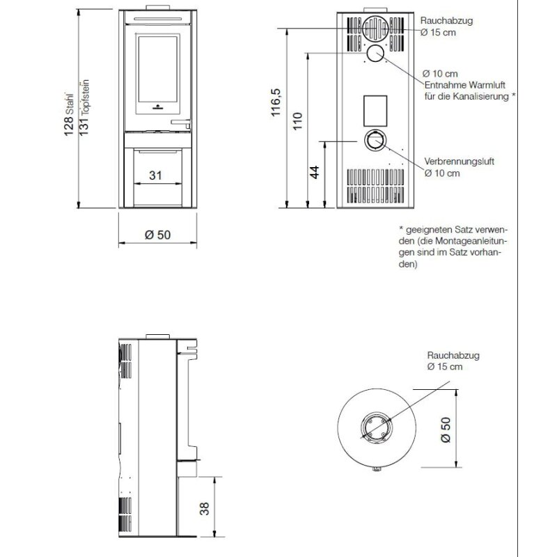 Kaminofen Edilkamin TALLY 8 - 8 kW - Stahl Schwarz