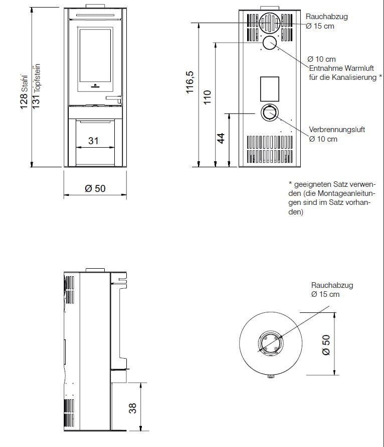 Kaminofen Edilkamin TALLY 8 - 8 kW - Stahl Schwarz