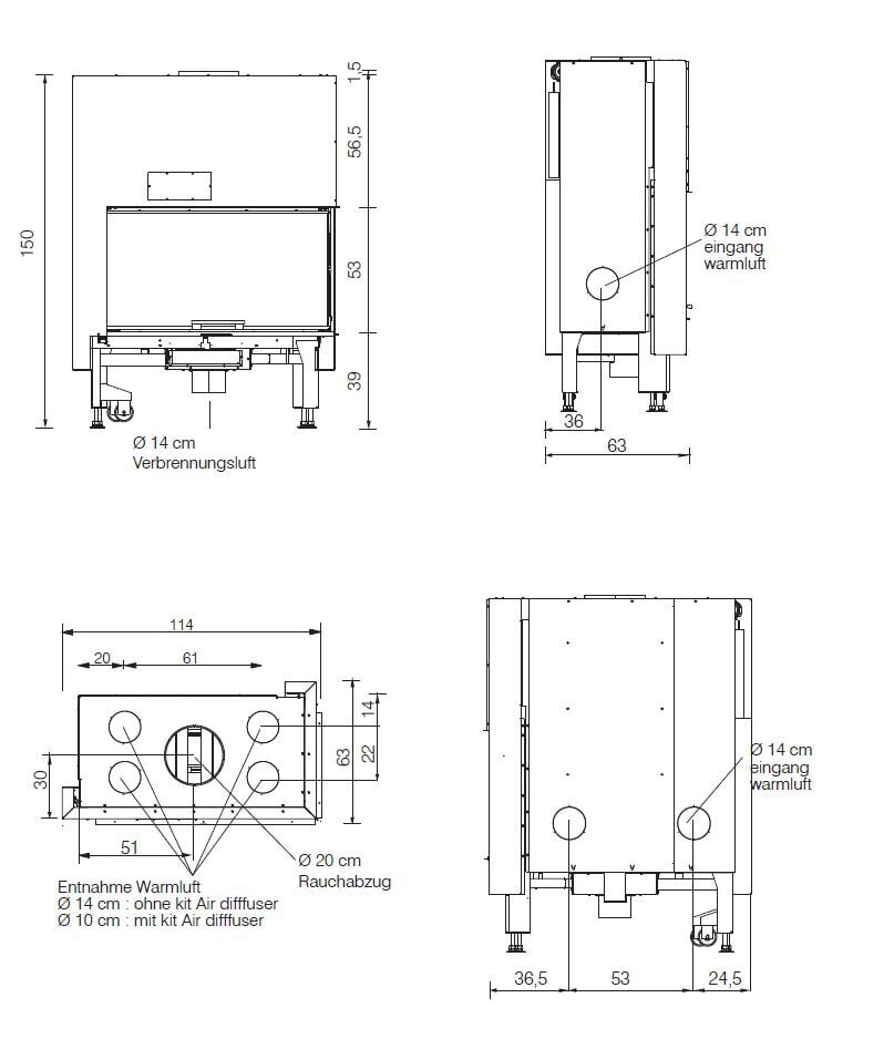 Holzkamin Einsatz Edilkamin WINDO2 95 R - 14,7 kW - Fenster Links