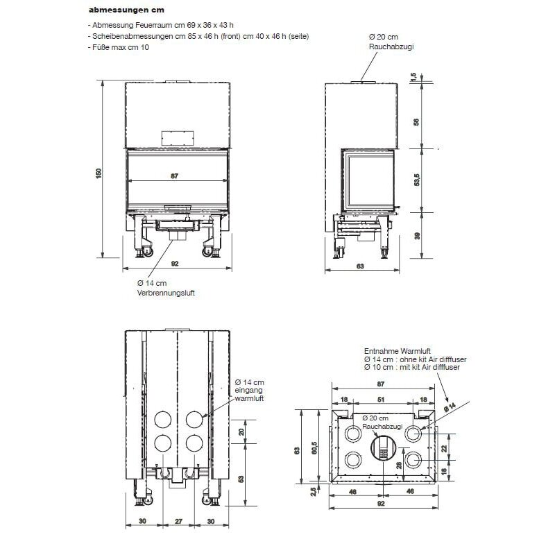 Holzkamin Einsatz Edilkamin WINDO3 85 - 13,2 kW