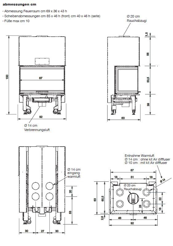 Holzkamin Einsatz Edilkamin WINDO3 85 - 13,2 kW