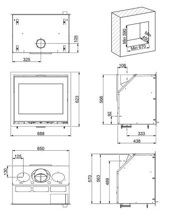 Kamineinsatz SCAN 1003 BB schwarzes Glas / schwarze Kantenleiste - 7,2 kW