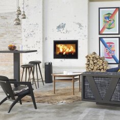 Kamineinsatz Scan 1004 BB schwarzes Glas / schwarze Kantenleiste - 8 kW