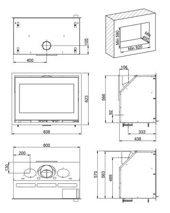 Kamineinsatz Scan 1004 BB schwarzes Glas / schwarze Kantenleiste - 8 kW