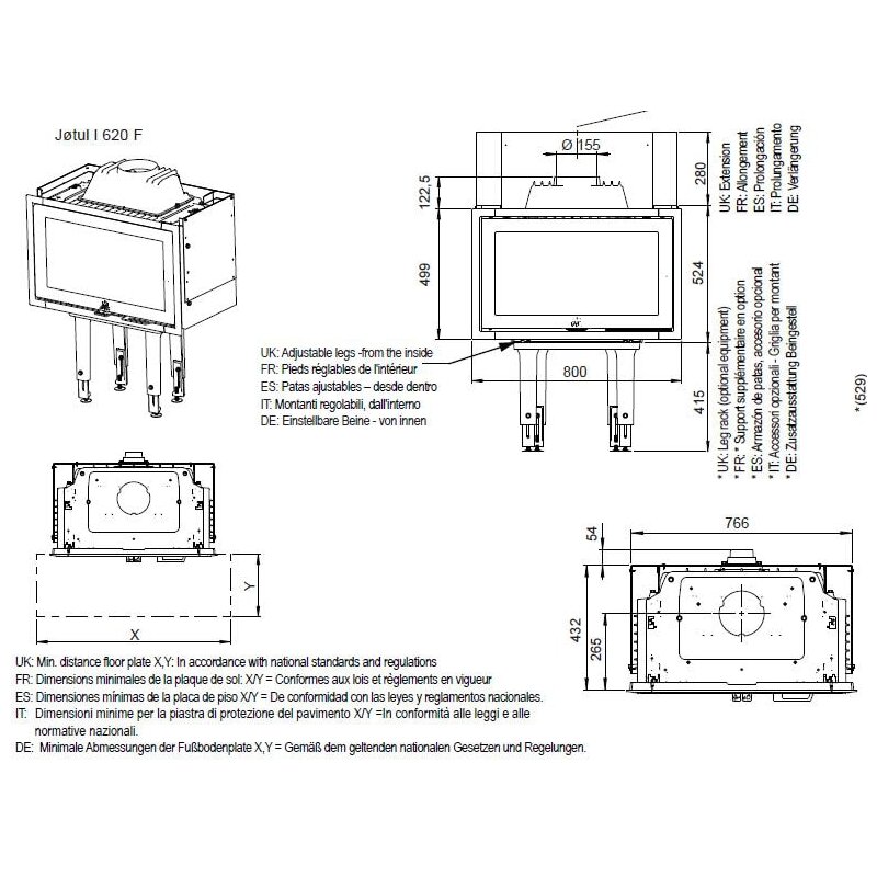 Kamineinsatz Guss Jotul I 620 - 9 kW - schwarz lackiert (BP)