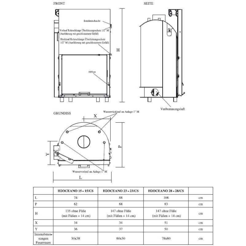 Kamineinsatz wasserführend Edilkamin H2 OCEANO CS 15 - 16,6 kW