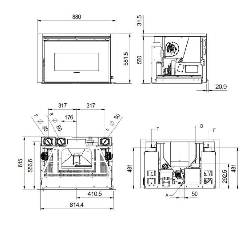 Pelleteinsatz La Nordica Extraflame Comfort P85 Plus (kanalisierbar) - 12 kW