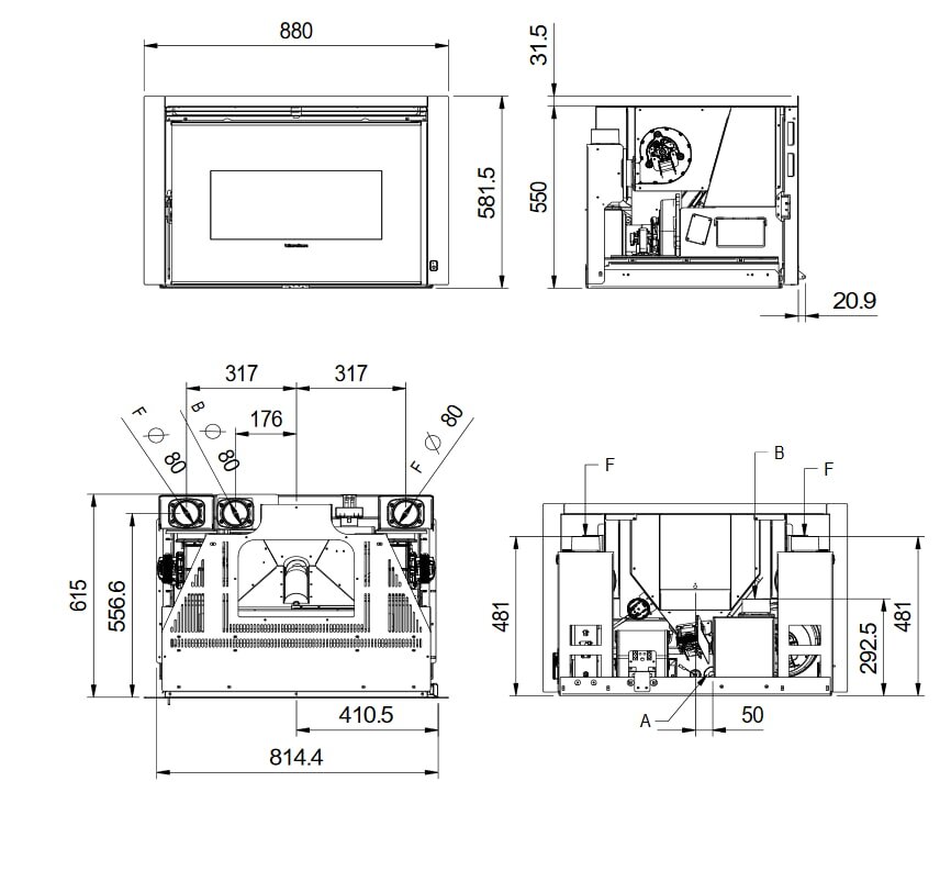 Pelleteinsatz La Nordica Extraflame Comfort P85 Plus (kanalisierbar) - 12 kW