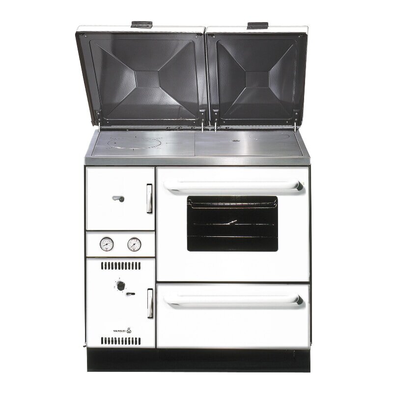 Wamsler Zentralheizungsherd wassergeführt K 148 - Anschluss links - 23 kW - Weiß, Rahmen Edelstahl