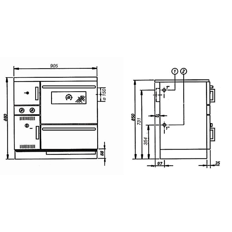 Wamsler Zentralheizungsherd wassergeführt K 148 - Anschluss links - 23 kW - Weiß, Rahmen Edelstahl